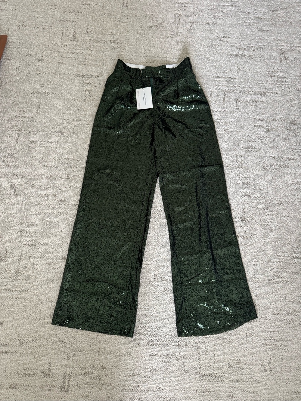 Deluc Dark Green Sequin Wide-Leg Pants